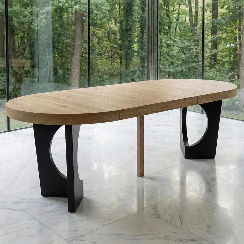 Table ronde extensible Kalipso Chêne Clair et Noir