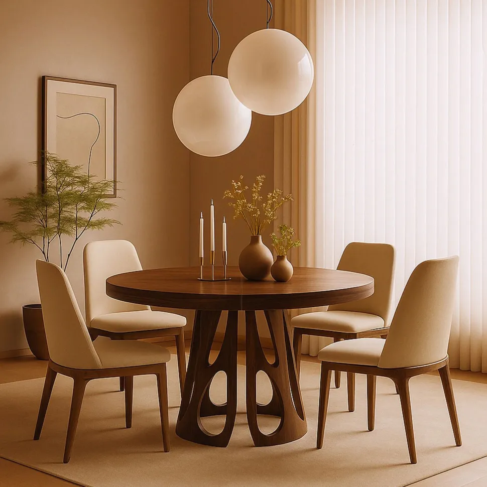 Table ronde extensible Lawina L110-260cm avec pieds design Bois Noyer