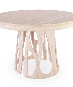 Table ronde extensible Lawina L110-260cm avec pieds design Effet travertin Beige