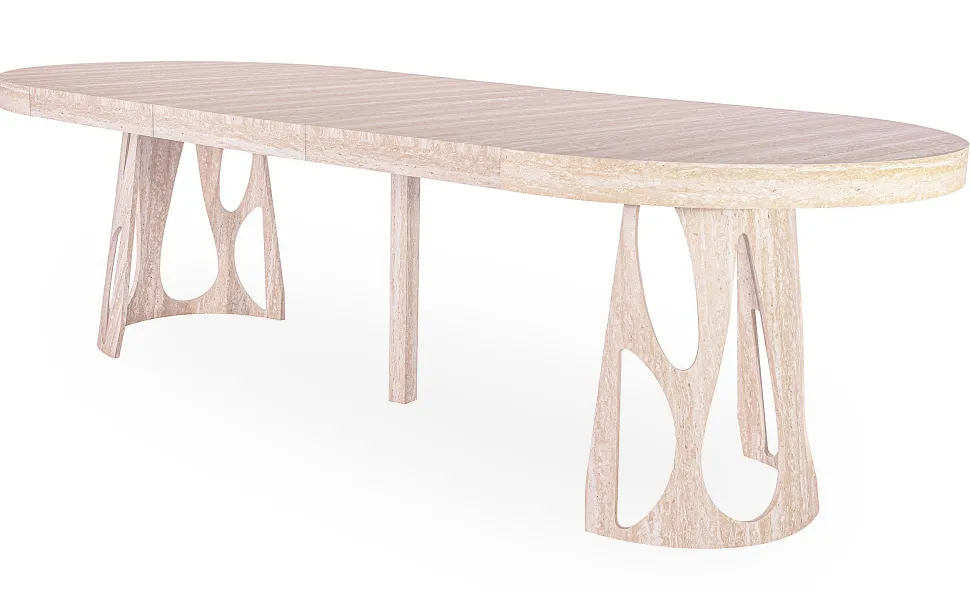 Table ronde extensible Lawina L110-260cm avec pieds design Effet travertin Beige