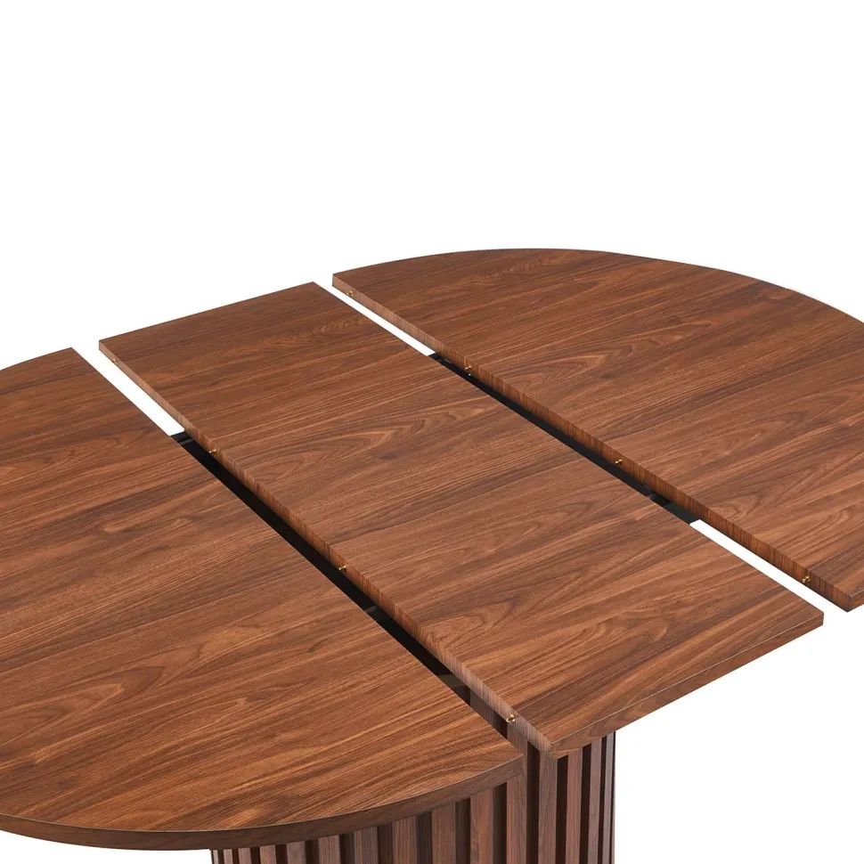 Table ronde extensible pied central style colonne Burkina 120-160cm Bois Noisette