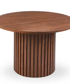 Table ronde extensible pied central style colonne Burkina 120-160cm Bois Noisette