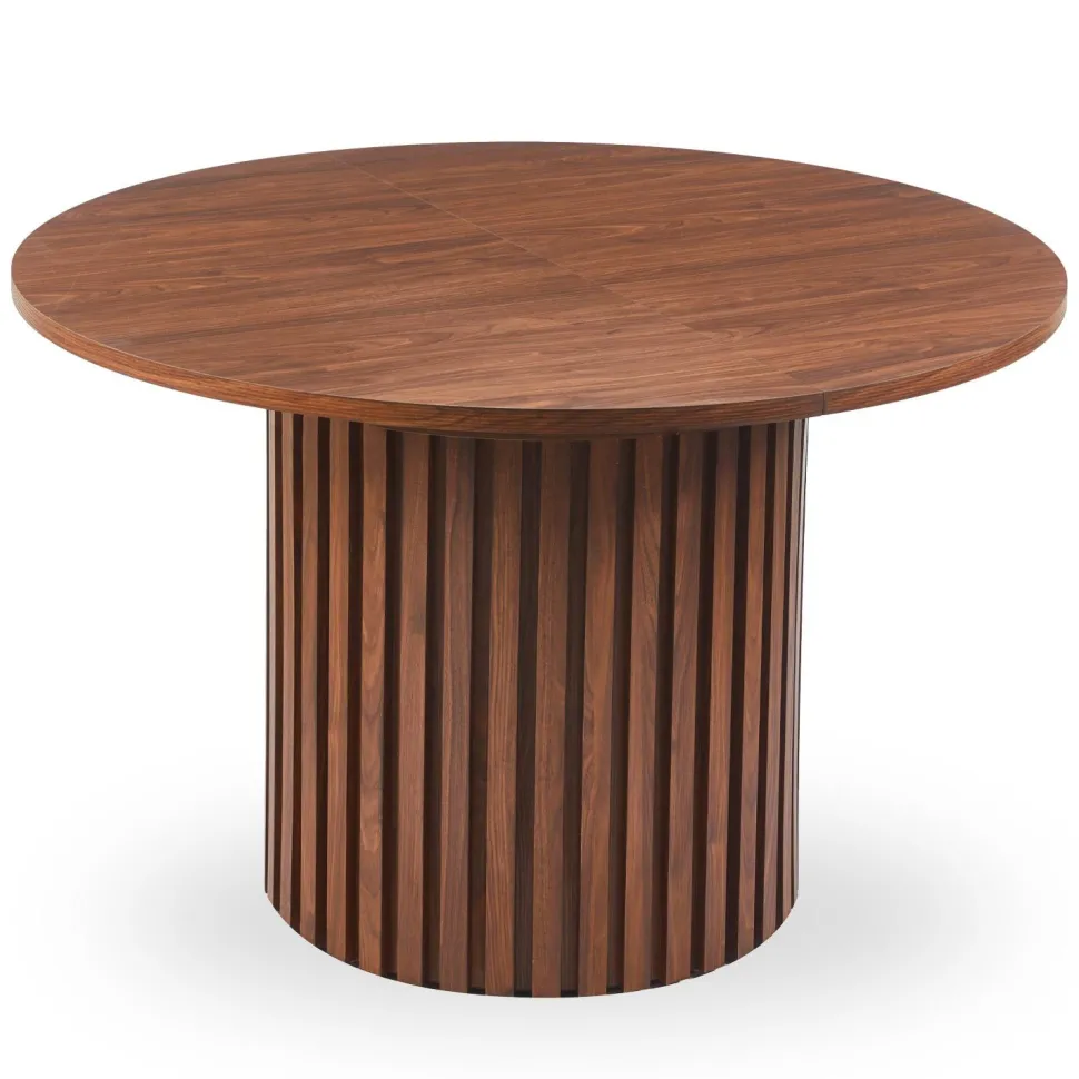Table ronde extensible pied central style colonne Burkina 120-160cm Bois Noisette