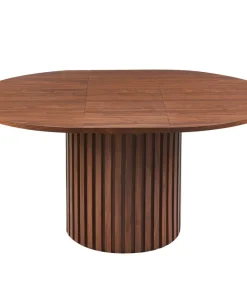 Table ronde extensible pied central style colonne Burkina 120-160cm Bois Noisette