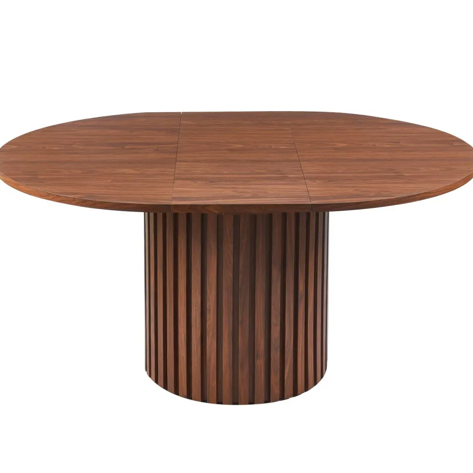 Table ronde extensible pied central style colonne Burkina 120-160cm Bois Noisette