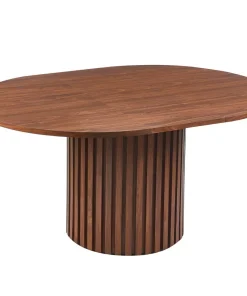 Table ronde extensible pied central style colonne Burkina 120-160cm Bois Noisette