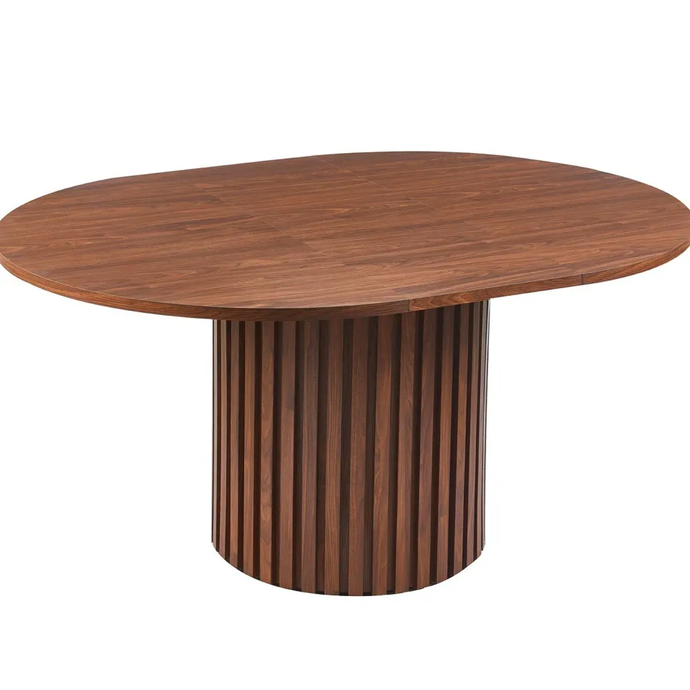 Table ronde extensible pied central style colonne Burkina 120-160cm Bois Noisette