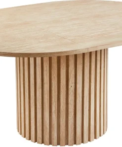 Table ronde extensible pied central style colonne Burkina 120-160cm Effet travertin Beige