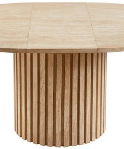 Table ronde extensible pied central style colonne Burkina 120-160cm Effet travertin Beige