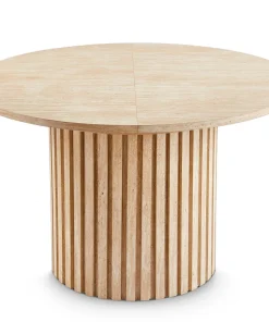 Table ronde extensible pied central style colonne Burkina 120-160cm Effet travertin Beige
