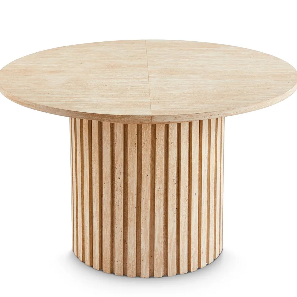 Table ronde extensible pied central style colonne Burkina 120-160cm Effet travertin Beige