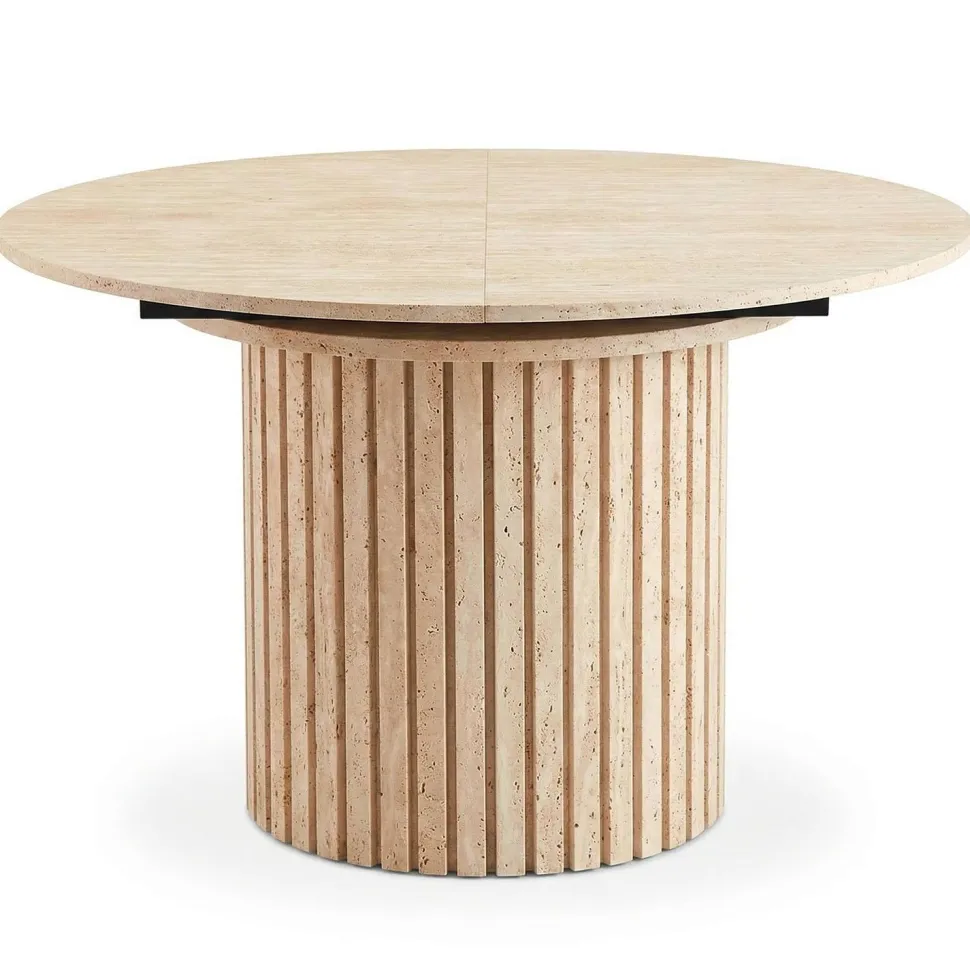 Table ronde extensible pied central style colonne Burkina 120-160cm Effet travertin Beige