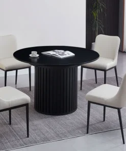 Table ronde extensible pied central style colonne Burkina 120-160cm Noir