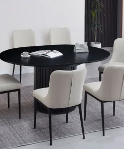 Table ronde extensible pied central style colonne Burkina 120-160cm Noir