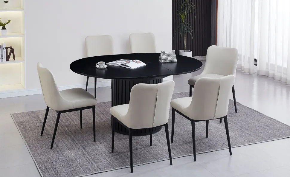 Table ronde extensible pied central style colonne Burkina 120-160cm Noir