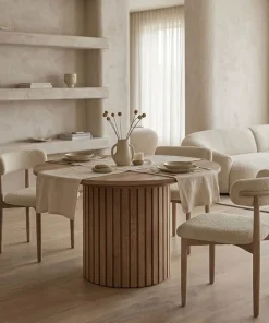 Table ronde extensible pied central style colonne Burkina 120-160cm Bois Sonoma