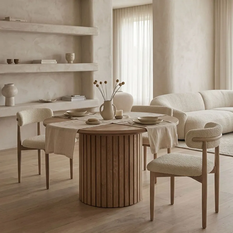 Table ronde extensible pied central style colonne Burkina 120-160cm Bois Sonoma