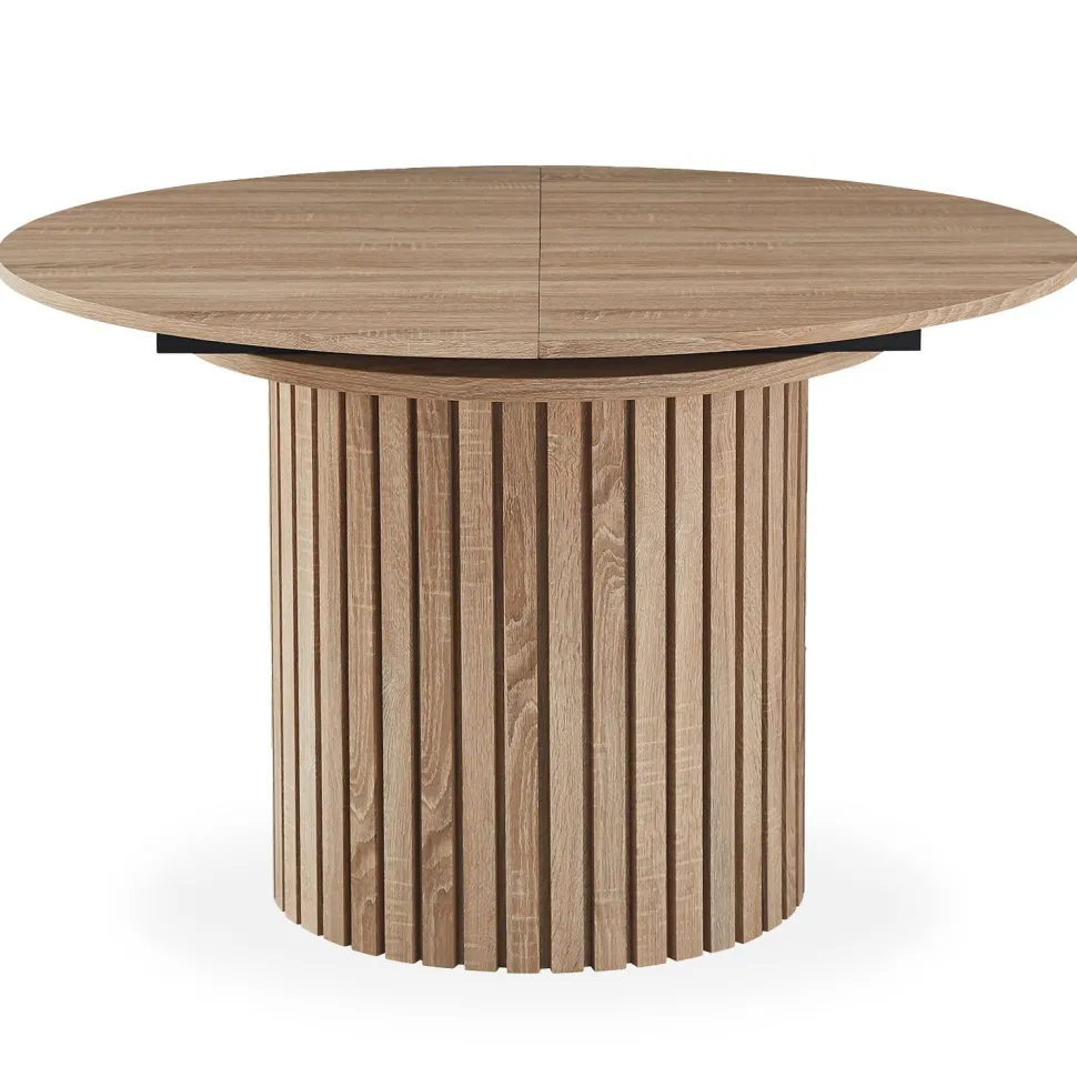 Table ronde extensible pied central style colonne Burkina 120-160cm Bois Sonoma