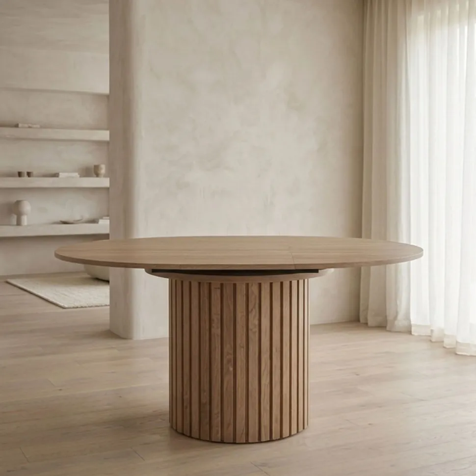 Table ronde extensible pied central style colonne Burkina 120-160cm Bois Sonoma