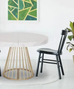 Table ronde extensible Soare Effet Marbre pieds Or