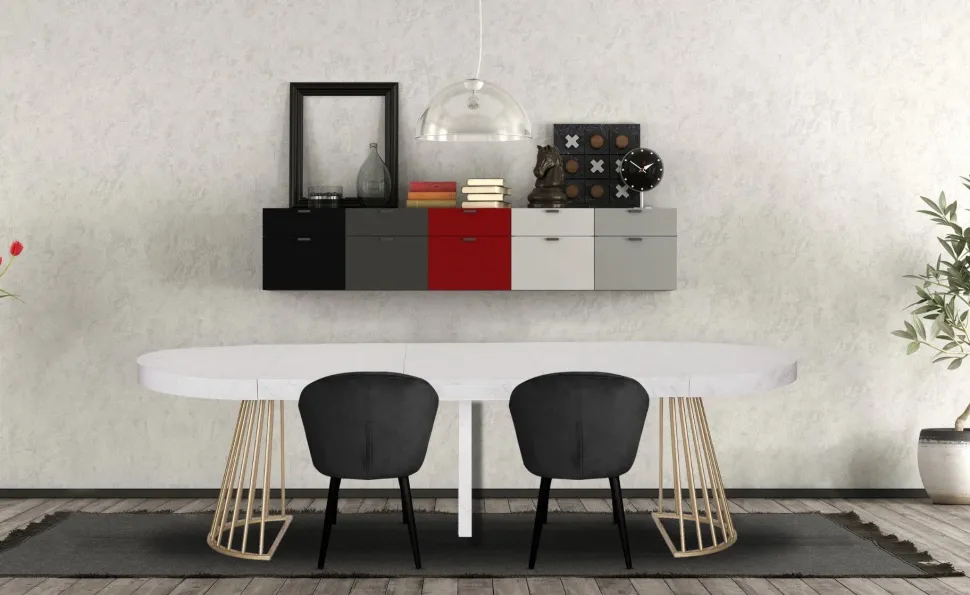 Table ronde extensible Soare Effet Marbre pieds Or