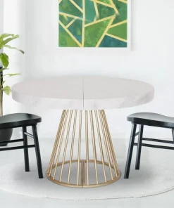Table ronde extensible Soare Effet Marbre pieds Or
