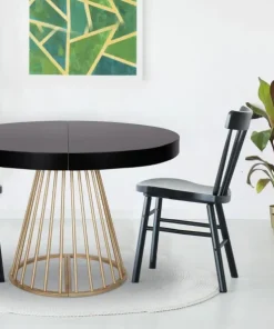 Table ronde extensible Soare Noir pieds Or