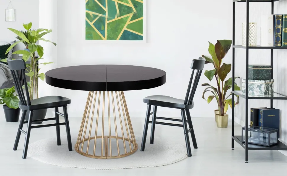 Table ronde extensible Soare Noir pieds Or