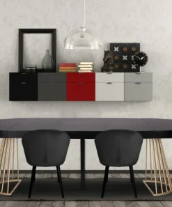Table ronde extensible Soare Noir pieds Or