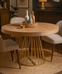 Table ronde extensible Soare Chêne Clair pieds Or