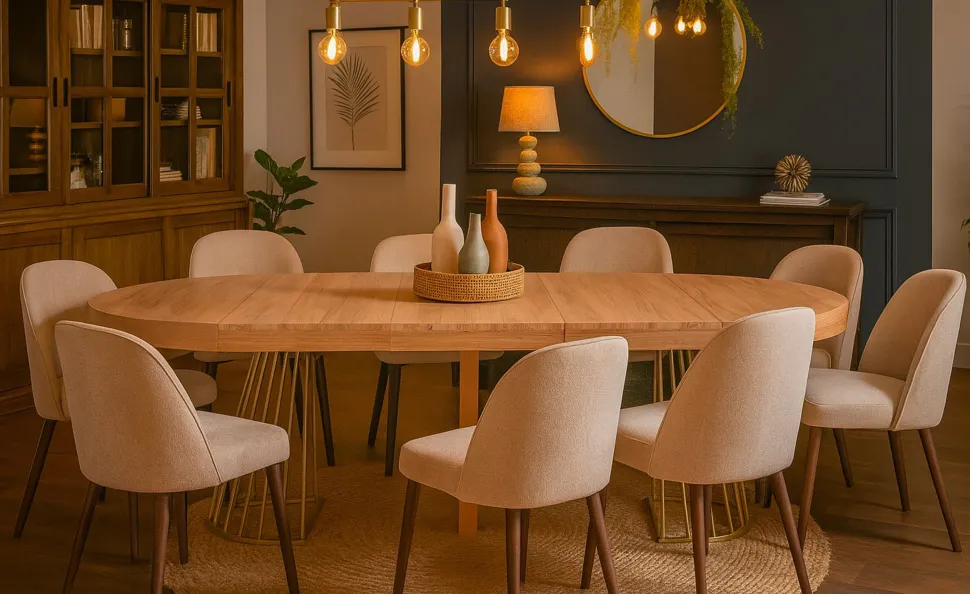Table ronde extensible Soare Chêne Clair pieds Or