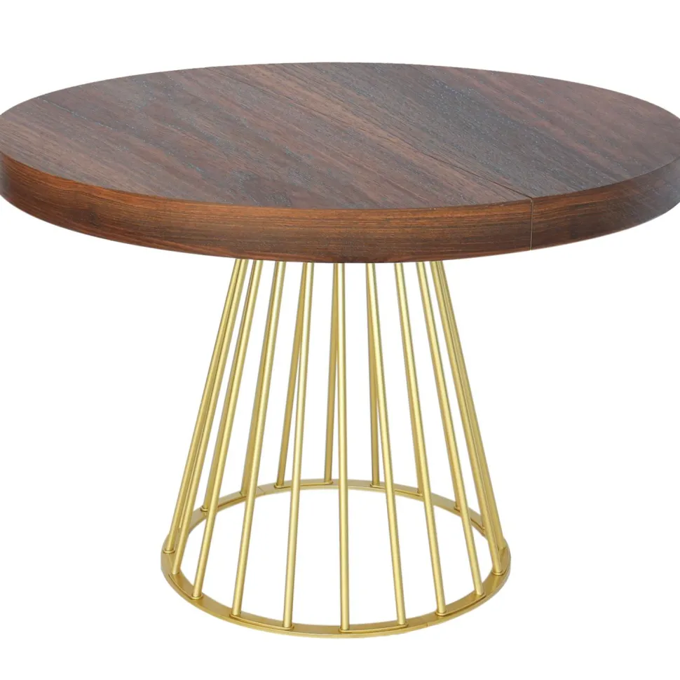 Table ronde extensible Soare Bois Noisette pieds Or