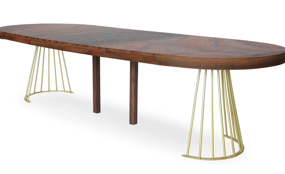 Table ronde extensible Soare Bois Noisette pieds Or