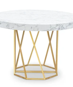 Table ronde extensible Yasmina Effet Marbre et pieds Or