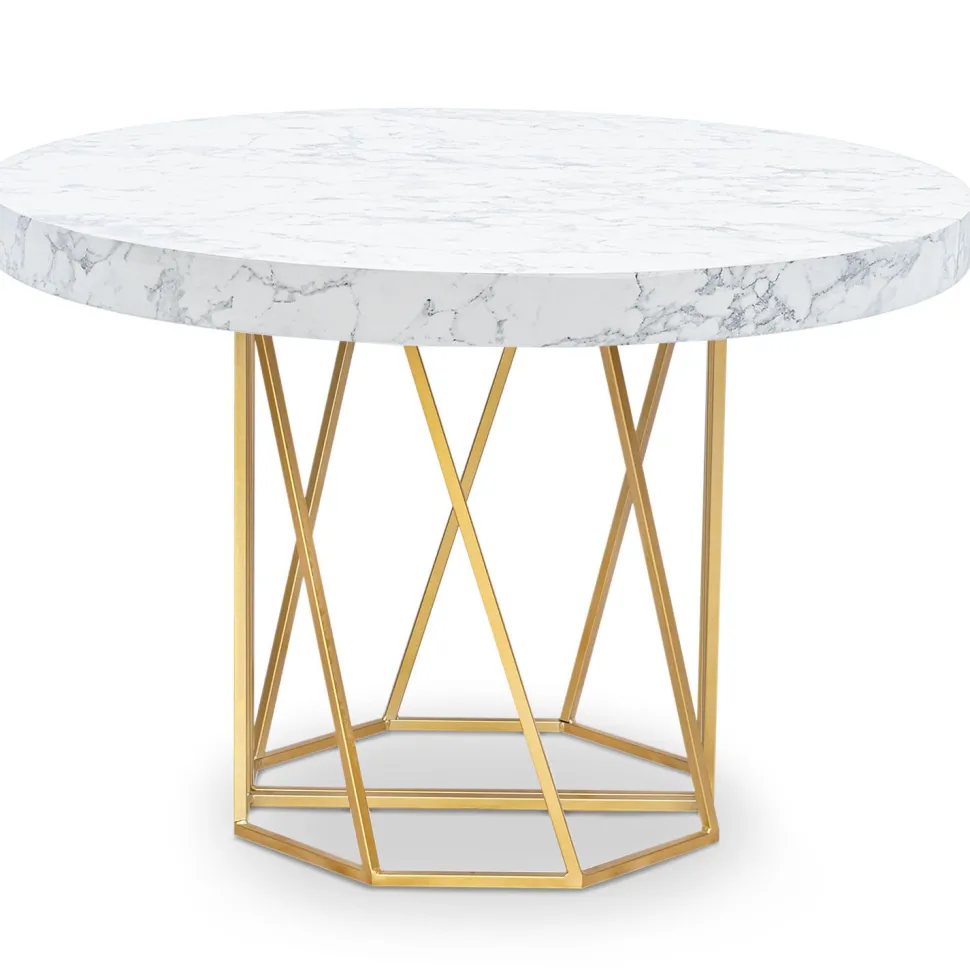Table ronde extensible Yasmina Effet Marbre et pieds Or