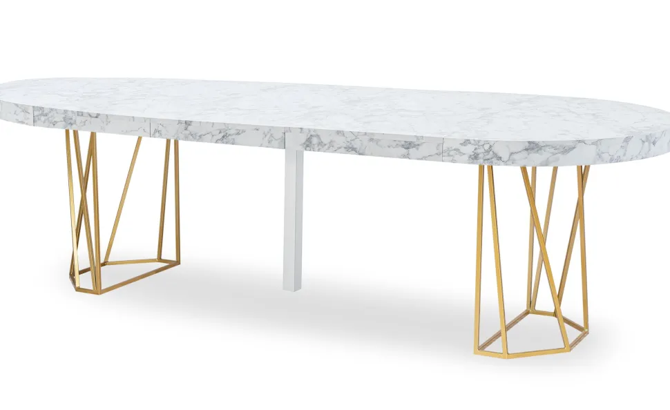 Table ronde extensible Yasmina Effet Marbre et pieds Or