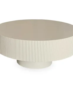 Table ronde L78,5cm avec rainures verticales sculptées Pulsar Blanc cassé