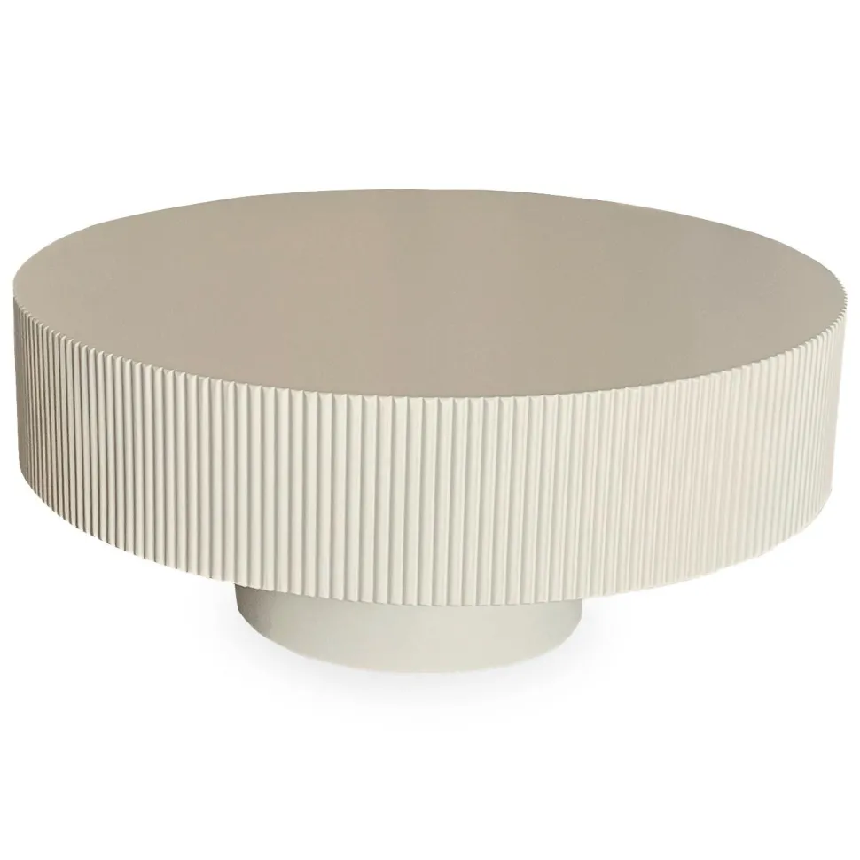 Table ronde L78,5cm avec rainures verticales sculptées Pulsar Blanc cassé