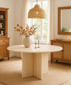 Table ronde élégante 120cm Calyptus Effet travertin Beige