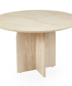Table ronde élégante 120cm Calyptus Effet travertin Beige