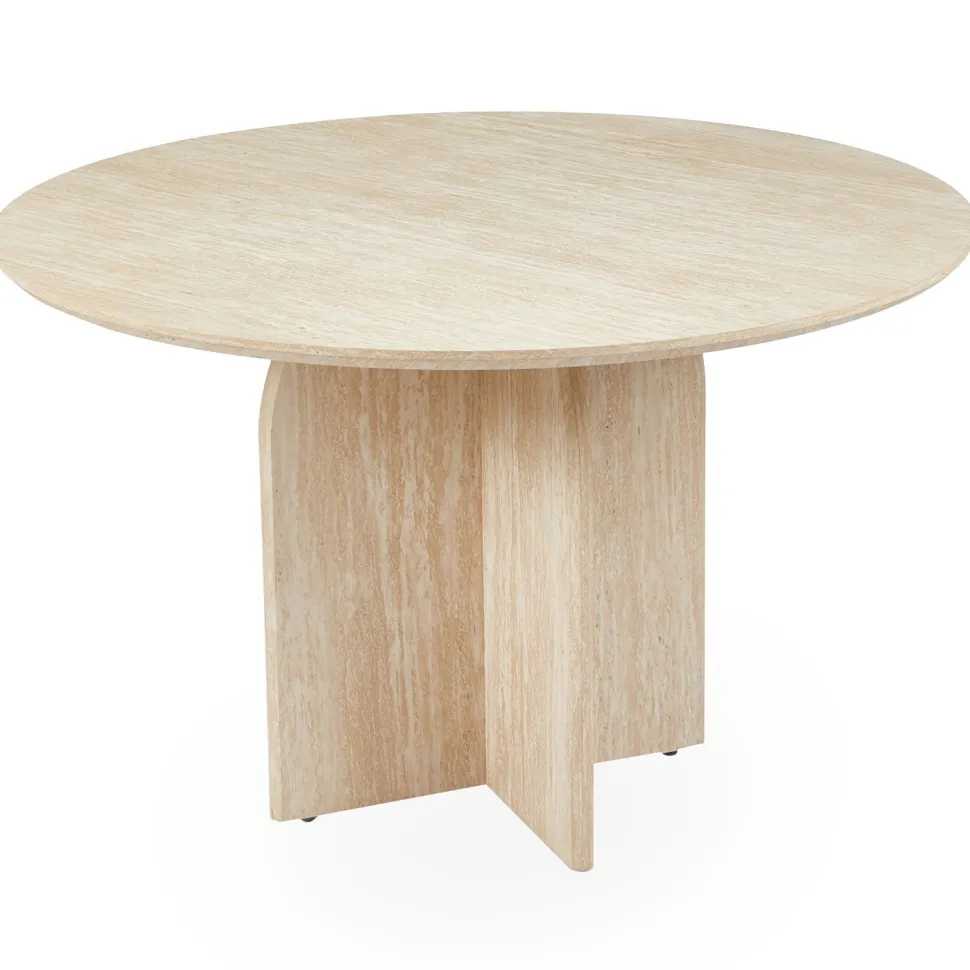 Table ronde élégante 120cm Calyptus Effet travertin Beige