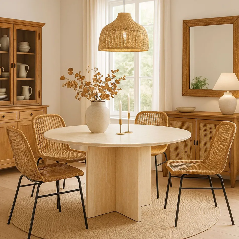 Table ronde élégante 120cm Calyptus Effet travertin Beige