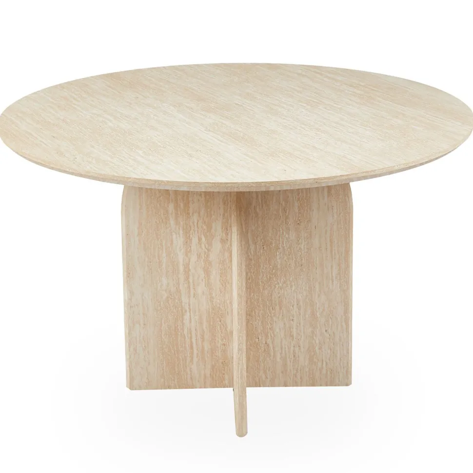 Table ronde élégante 120cm Calyptus Effet travertin Beige