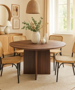 Table ronde élégante 120cm Calyptus Bois foncé