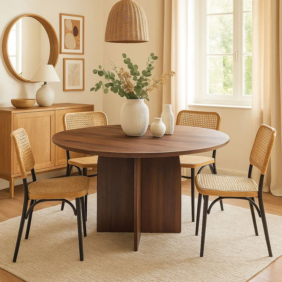 Table ronde élégante 120cm Calyptus Bois foncé