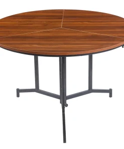 Table ronde pliable gain de place Cokelio 120cm Métal et plateau 3 parties Bois Noisette