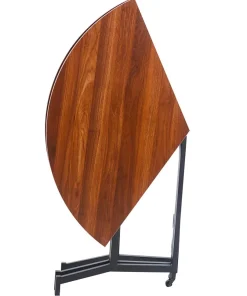 Table ronde pliable gain de place Cokelio 120cm Métal et plateau 3 parties Bois Noisette