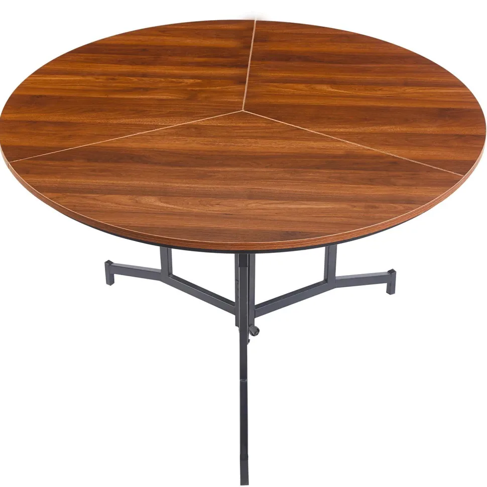 Table ronde pliable gain de place Cokelio 120cm Métal et plateau 3 parties Bois Noisette