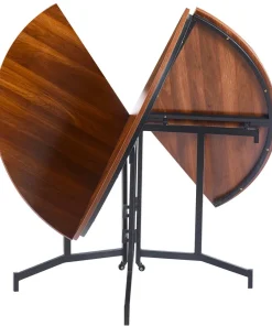 Table ronde pliable gain de place Cokelio 120cm Métal et plateau 3 parties Bois Noisette