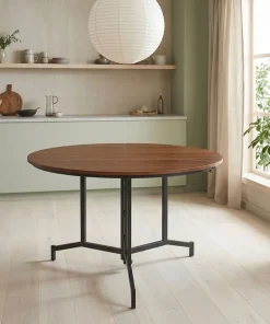 Table ronde pliable gain de place Cokelio 120cm Métal et plateau 3 parties Bois Noisette